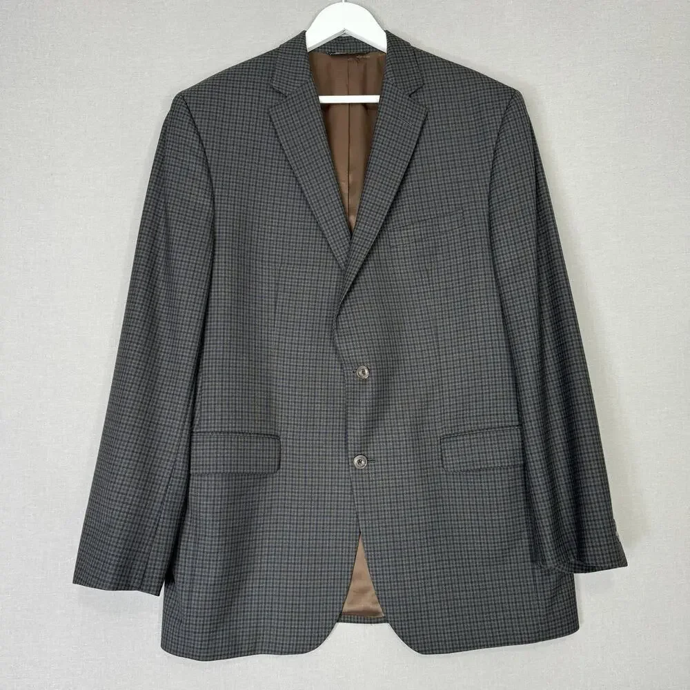 Jack Victor Vince SPJ Blazer Mens 44L Blue Gingham Check Wool Sport Coat Preppy